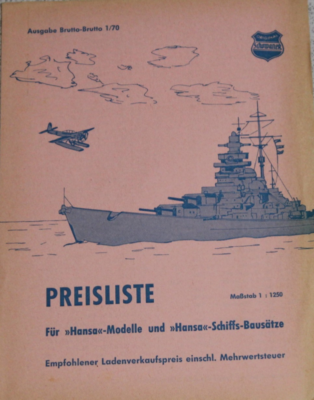 1/70 Preisliste  (1 St.) "Hansa" - Modelle und Schiffsbausätze 1:1250
